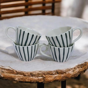 White & Black Print Tea/Coffee Mug 175 Ml Set of 4