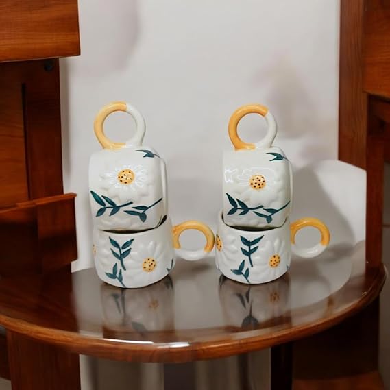 Daisy Bloom Ceramic Tea & Coffee Mug 250ml | Set of 2