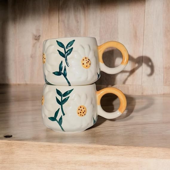 Daisy Bloom Ceramic Tea & Coffee Mug 250ml | Set of 2