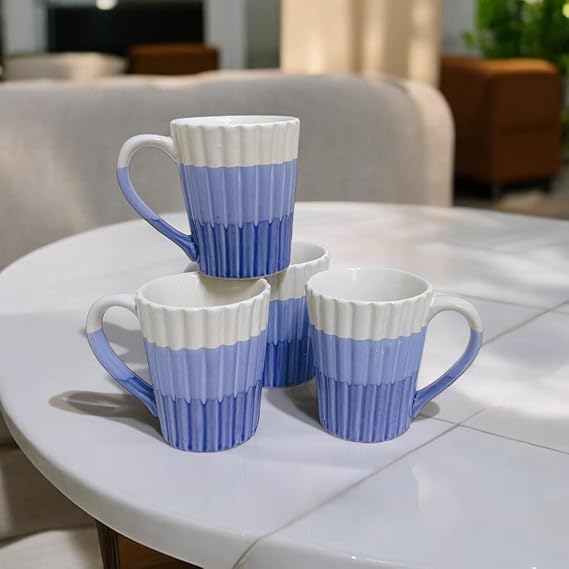 White & Blue Studio Pottery Coffee Mug 300 ML | Set of 2