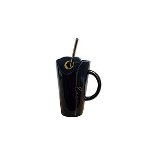 Tall Sipper Mug with Handle and Straw  Black 400ml