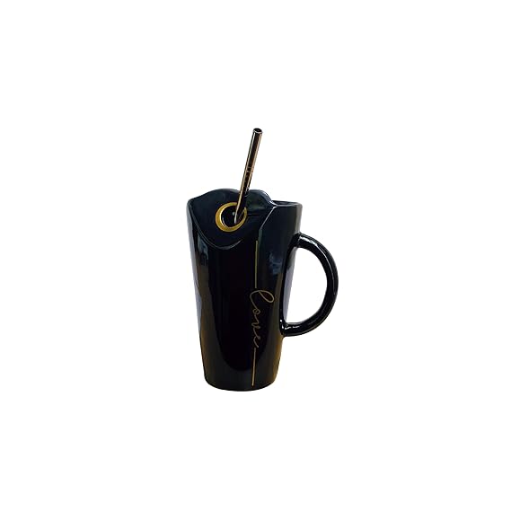 Tall Sipper Mug with Handle and Straw  Black 400ml