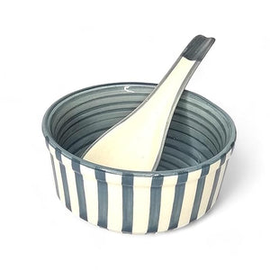 Gray Ceramic Soup Bowl with Spoon 300ml  | Handpainted Set of 2