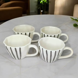 White & Black Print Tea/Coffee Mug 175 Ml Set of 4