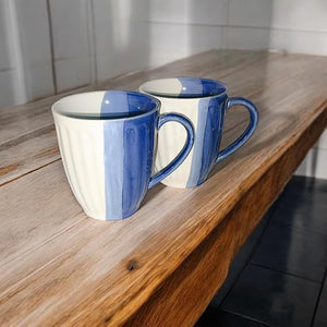 Studio Pottery Blue Swirl Design Ceramic Coffee, Tea & Milk Mug 300ml | Set of 2