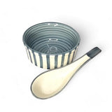 Gray Ceramic Soup Bowl with Spoon 300ml  | Handpainted Set of 2