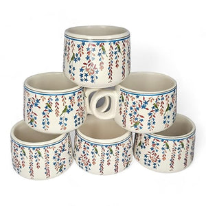Nature Floral Leaves Handprinted Ceramic Coffee Tea Cup | 125 ml | Pack of 6