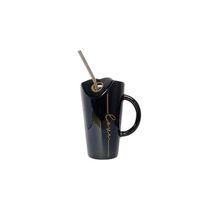 Tall Sipper Mug with Handle and Straw  Black 400ml