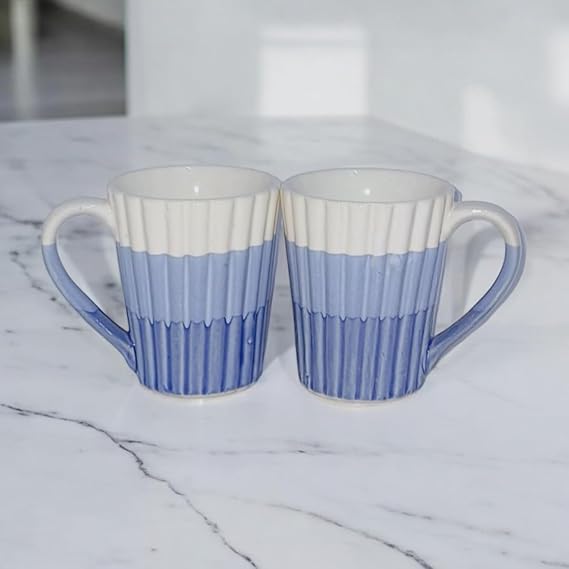 White & Blue Studio Pottery Coffee Mug 300 ML | Set of 2