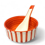 Orange Ceramic Soup Bowl with Spoon | Handpainted Set of 2