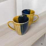 Studio Pottery Navy Blue & Mustard Yellow Mug 350ml | Set of 2