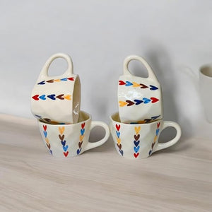 Multicoloured Heart Pattern Ceramic Coffee Mugs with Handles 175 ml | Set of 2