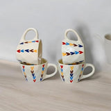Multicoloured Heart Pattern Ceramic Coffee Mugs with Handles 175 ml | Set of 2