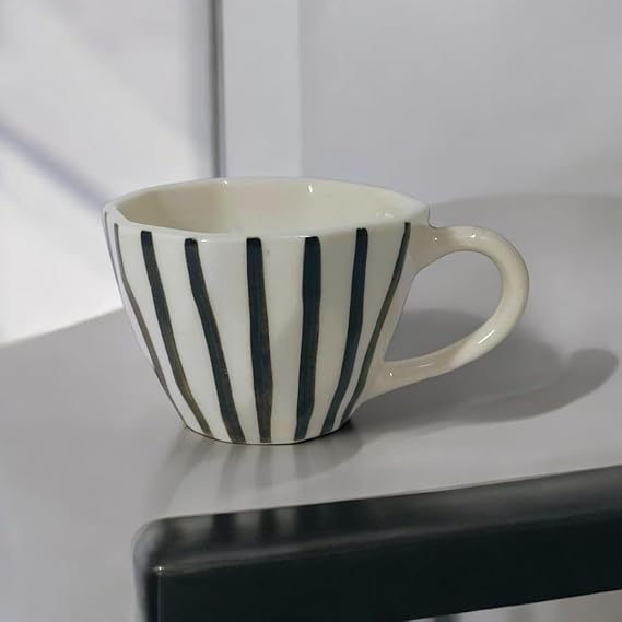 White & Black Print Tea/Coffee Mug 175 Ml Set of 4