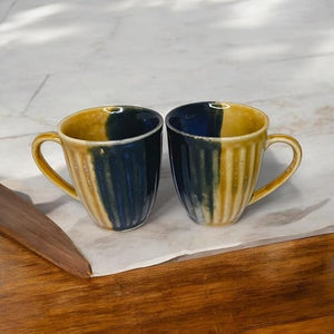 Studio Pottery Navy Blue & Mustard Yellow Mug 350ml | Set of 2