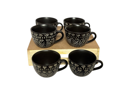 Black and Beige Ceramic Coffee Mugs 180 ml | Set of 6