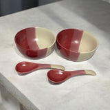 TT Pink Matte Ceramic Bowls 150ml with Spoon | Dinner Bowls- Set of 2
