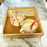 Red & White Ceramic Soup Bowl with Spoon 300ml | Set of 2