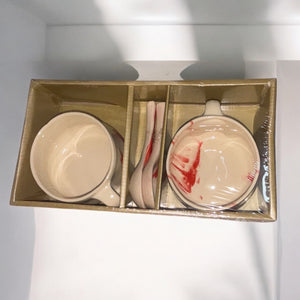 Red & White Ceramic Soup Bowl with Spoon 300ml | Set of 2