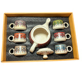 Hand-Painted Premium Ceramic Tea Morning Set | 6 Coffee Tea Cups 150ml and 1 Kettle 750ml