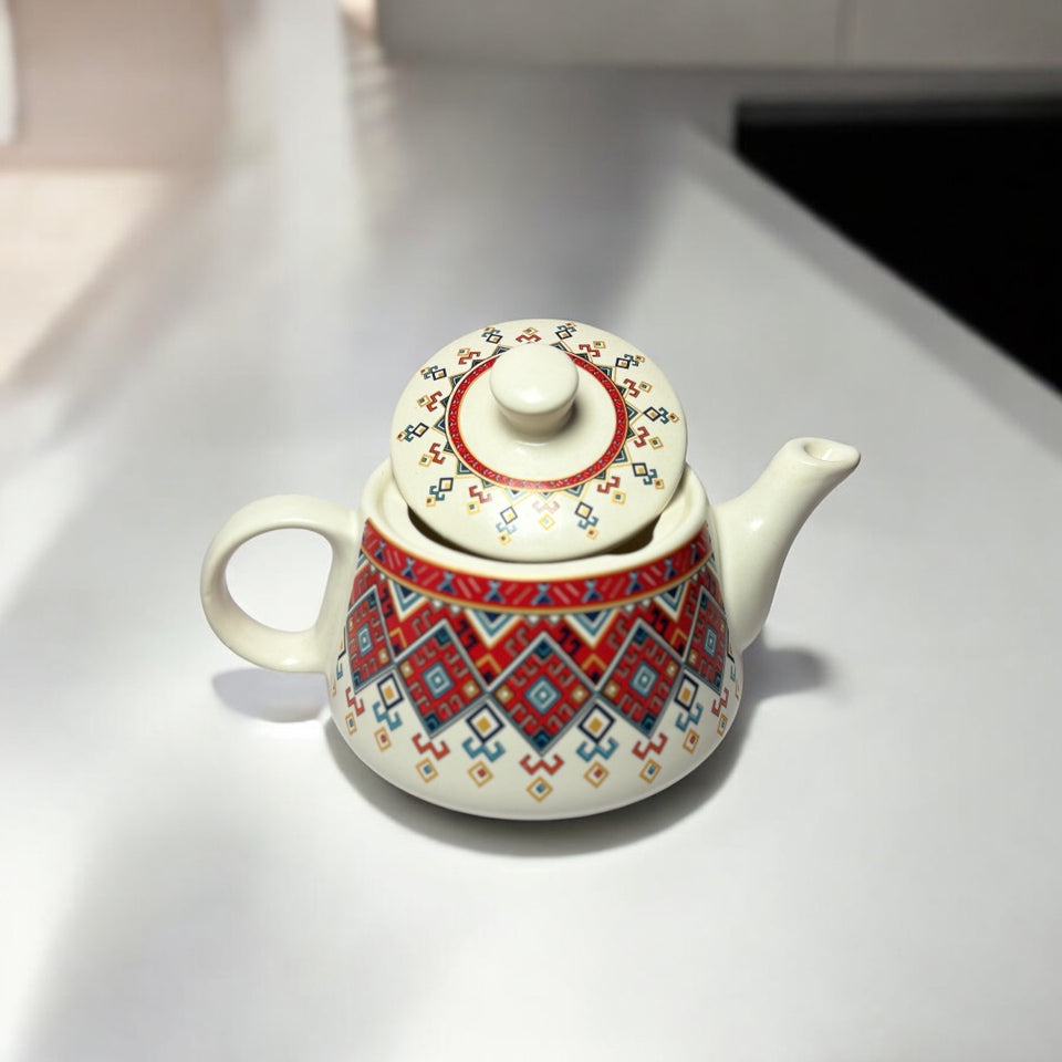 Hand-Painted Premium Ceramic Tea Morning Set | 6 Coffee Tea Cups 150ml and 1 Kettle 750ml