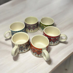 Hand-Painted Premium Ceramic Tea Morning Set | 6 Coffee Tea Cups 150ml and 1 Kettle 750ml