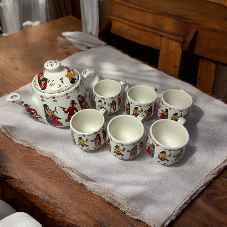 Tea Cups with Teapot – 6 Cup Set for Tea and Coffee Lovers
